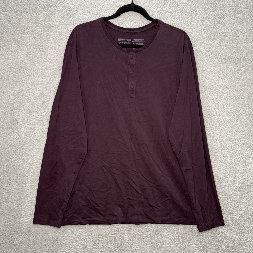 Patagonia Henley Shirt Organic Cotton Long Sleeve Men's XL Black Button